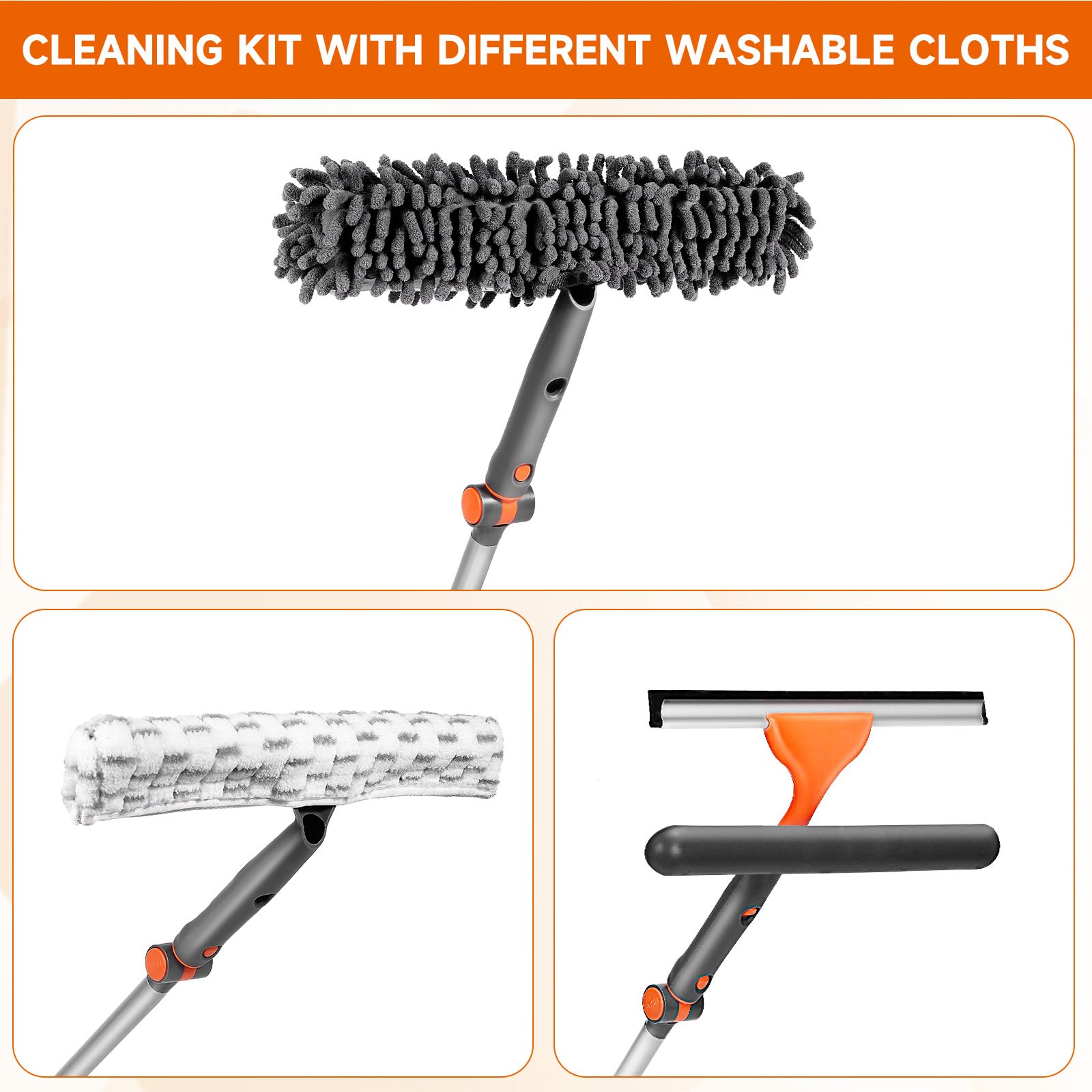 Chabatree Window Squeegee Cleaner Set 2-in-1 Window Cleaning Tool with Extendable Pole, Window Cleaning kit with Bendable Head for Indoor & Outdoor