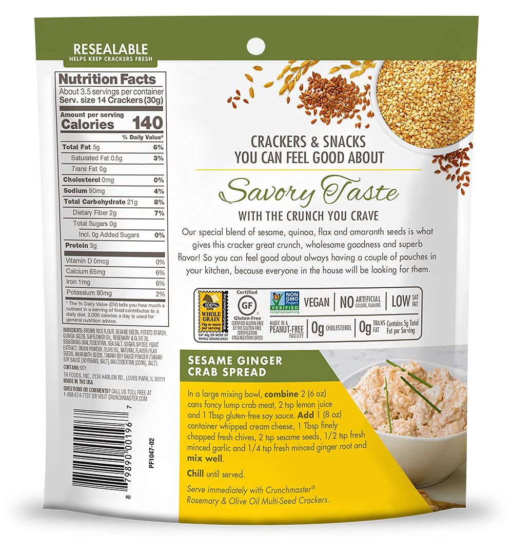 Crunchmaster Multi-Seed Crackers, Rosemary & Olive Oil, 4 Ounce (Pack 2)