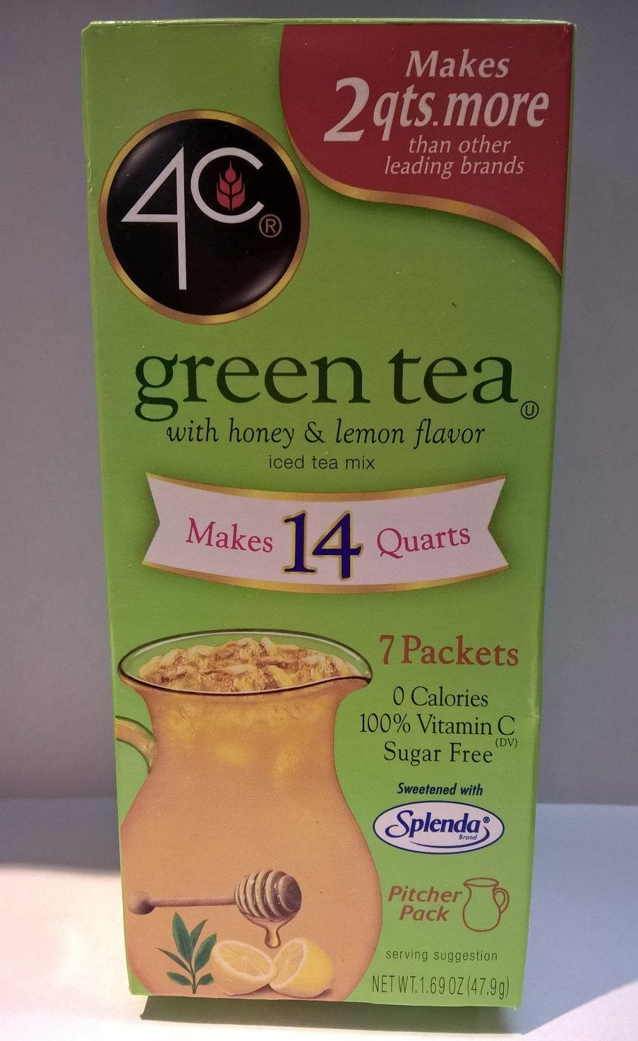 4C Totally Light Sugar Free Green Tea Antioxidant with Honey & Natural Lemon Flavor Drink Mix - 7 CT