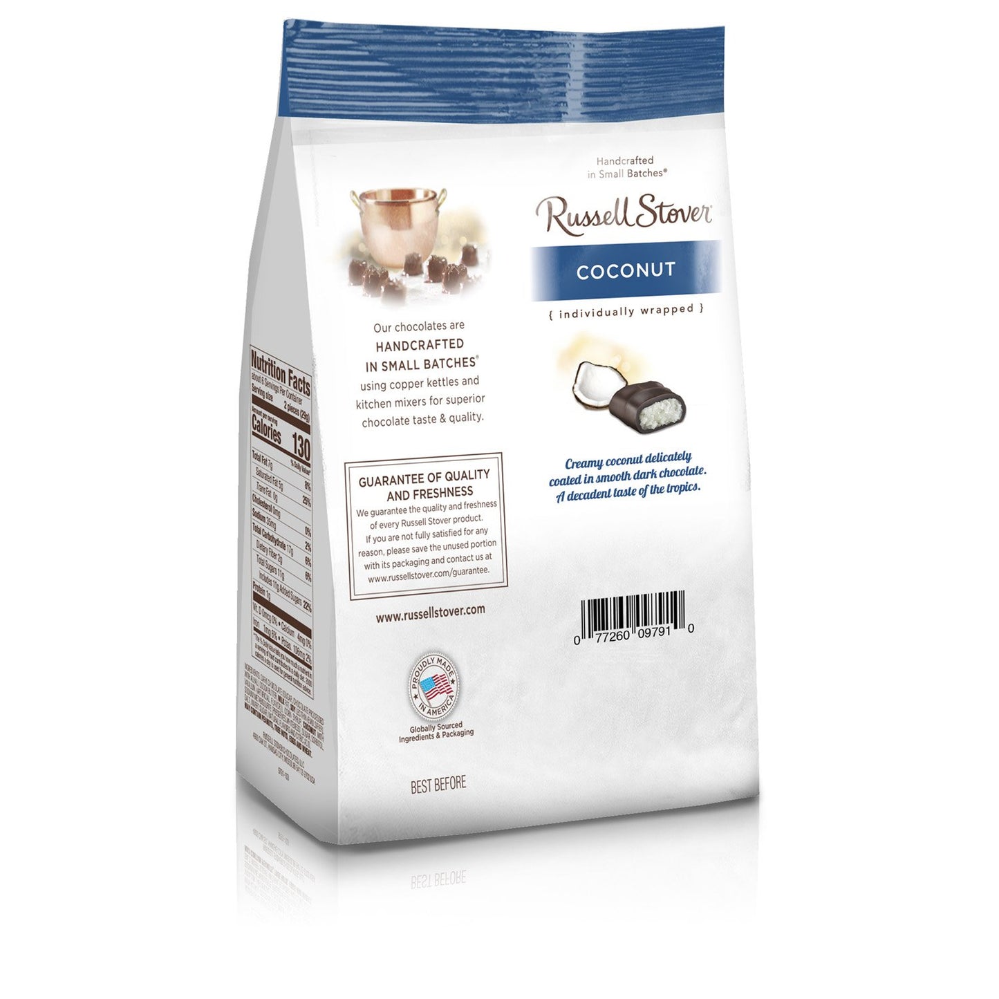 Russell Stover Dark Chocolate Coconut Mini Gusset Bag 6 Ounce Russell Stover Chocolate Coconut Chocolate Candy Bag; Sweet Coconut Covered in Rich