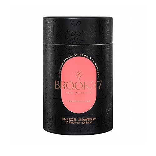 Brook37 Pink Rose Strawberry Eco Herbal Tea - Luxury Caffeine-Free Floral Blend with Hibiscus, Rose, Strawberry & Elderberry | Cold Brew or Mocktail |