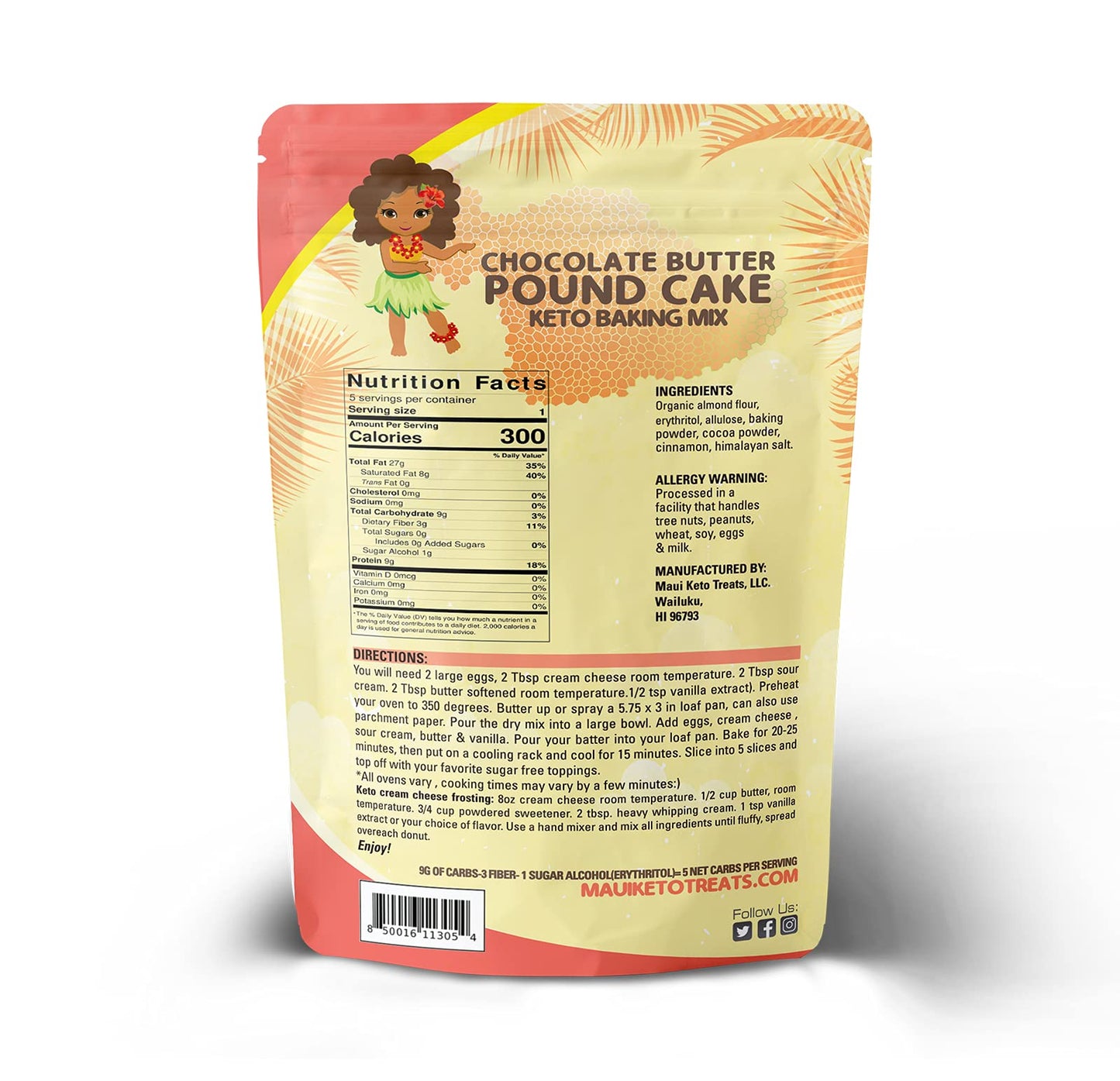 Maui Keto Treats Butter Pound Cake Mix - Gluten Free, Low Carb Prepared with Almond Flour - 7.5 Oz (Chocolate Butter Pound Cake)