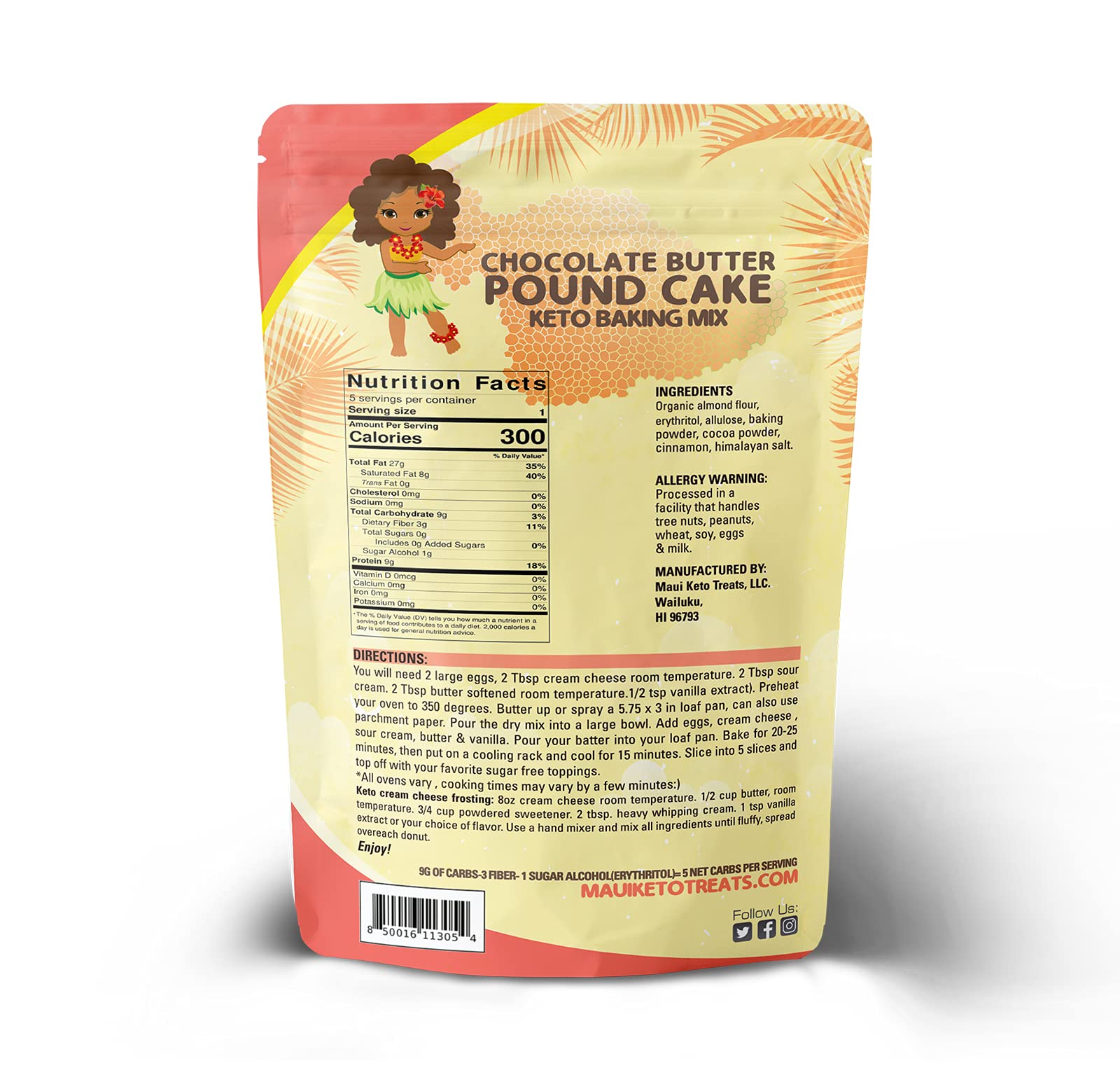 Maui Keto Treats Butter Pound Cake Mix - Gluten Free, Low Carb Prepared with Almond Flour - 7.5 Oz (Chocolate Butter Pound Cake)