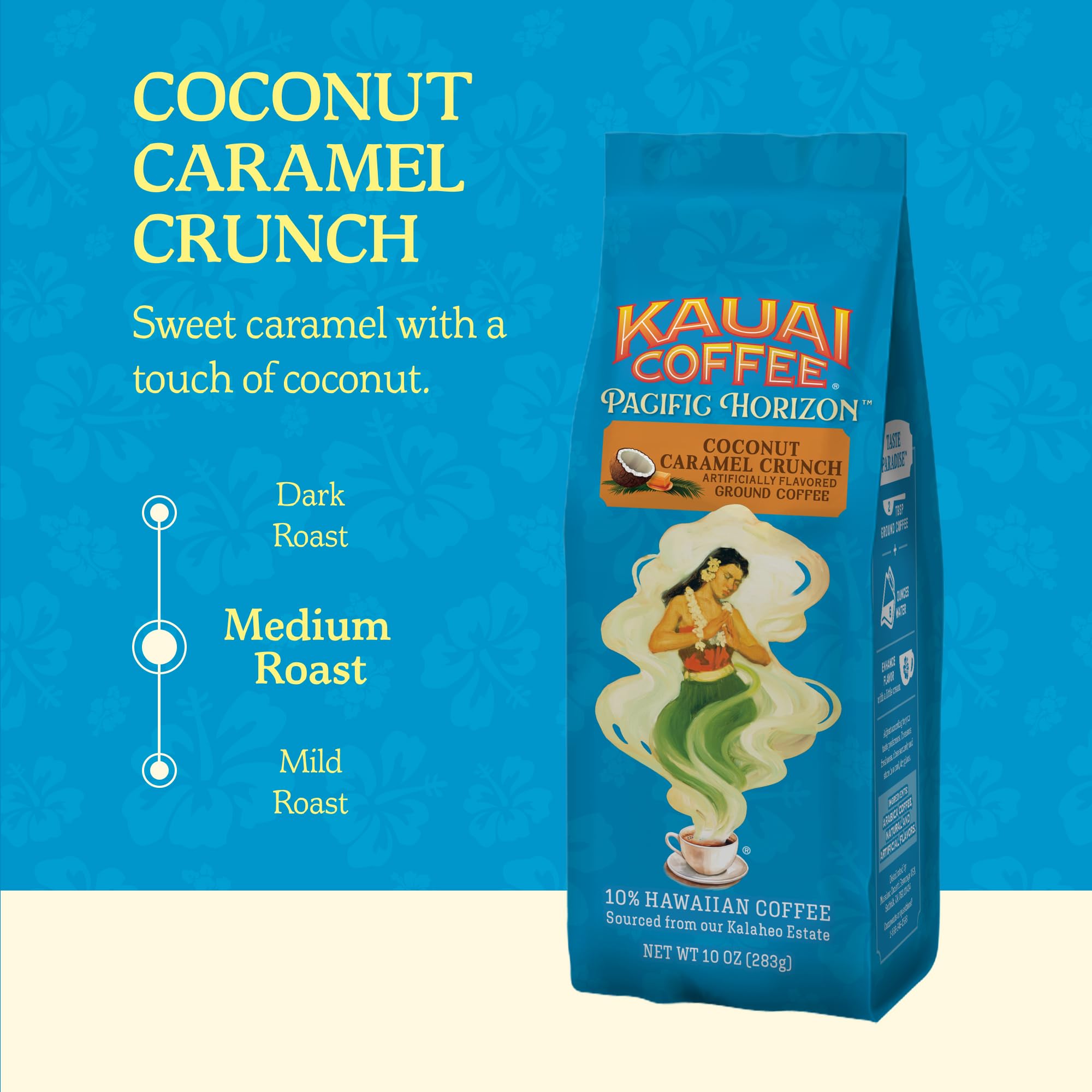 Kauai Coffee Ground Coffee - Smooth, Rich, Medium Roast - Nutty Caramel and Tropical Coconut - Arabica Coffee, 10% Hawaiian with No Bitterness