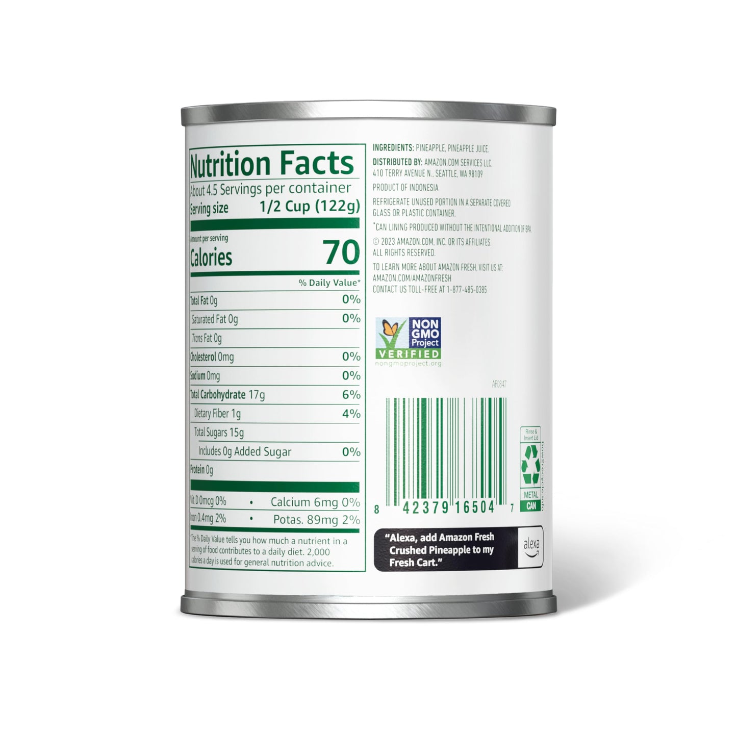 Amazon Fresh - Canned Crushed Pineapple in Pineapple Juice, 20 oz (Previously Happy Belly, Packaging May Vary)