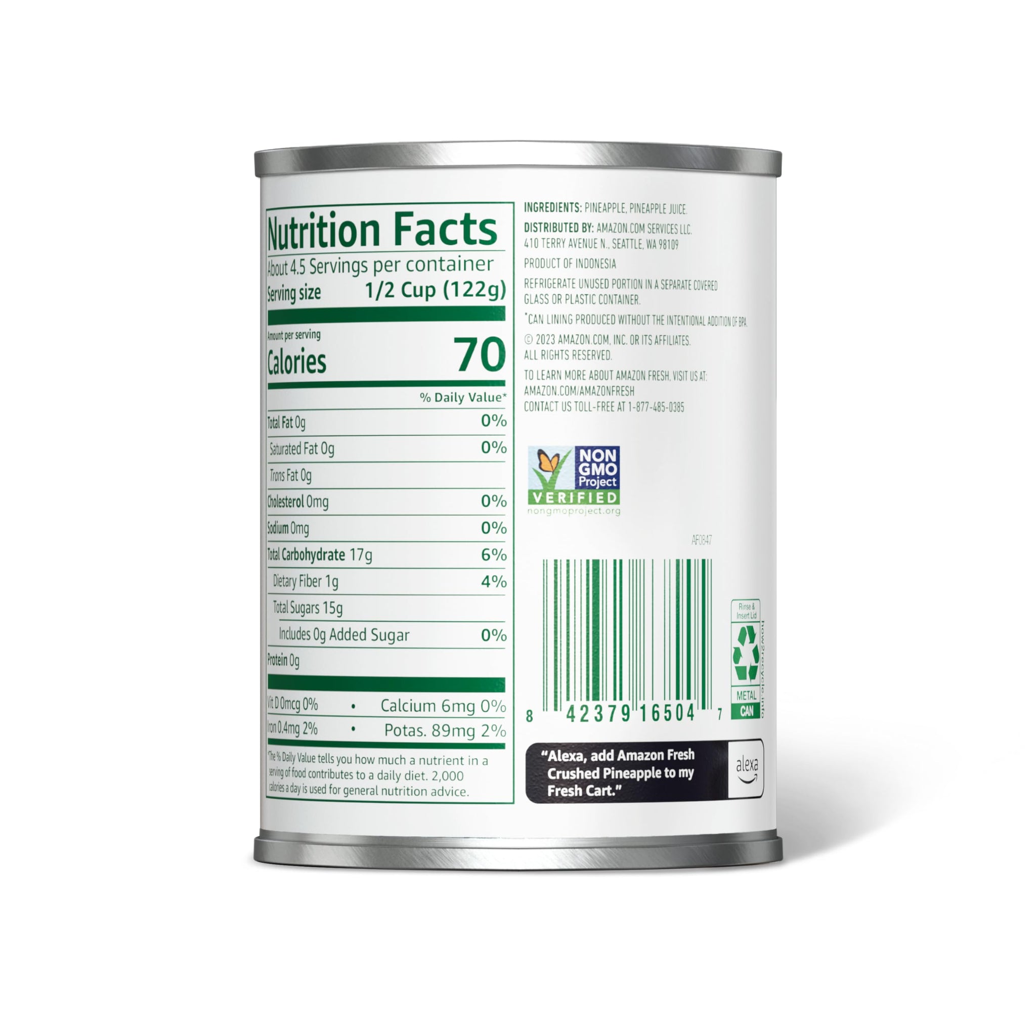 Amazon Fresh - Canned Crushed Pineapple in Pineapple Juice, 20 oz (Previously Happy Belly, Packaging May Vary)