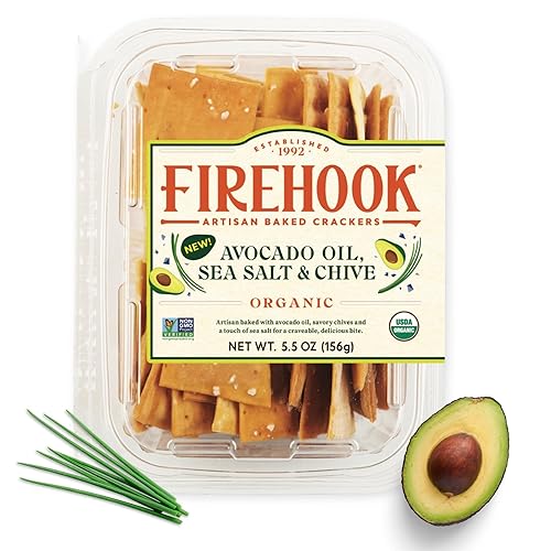 Firehook Avocado Oil, Sea Salt & Chive Crackers - Artisan Baked, Uniquely Crunchy, Made with Organic Ingredients - USDA Organic, Non-GMO, Kosher - 5.5