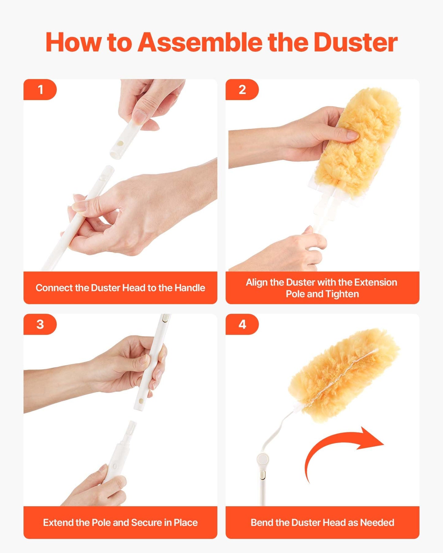 VEVOR Duster Refills, Heavy Duty Dusters for Cleaning, 3 ft Extendable Handle with 10 Refills, Reusable Non-Woven Fabric 360° Cleaning Kit for Dusting