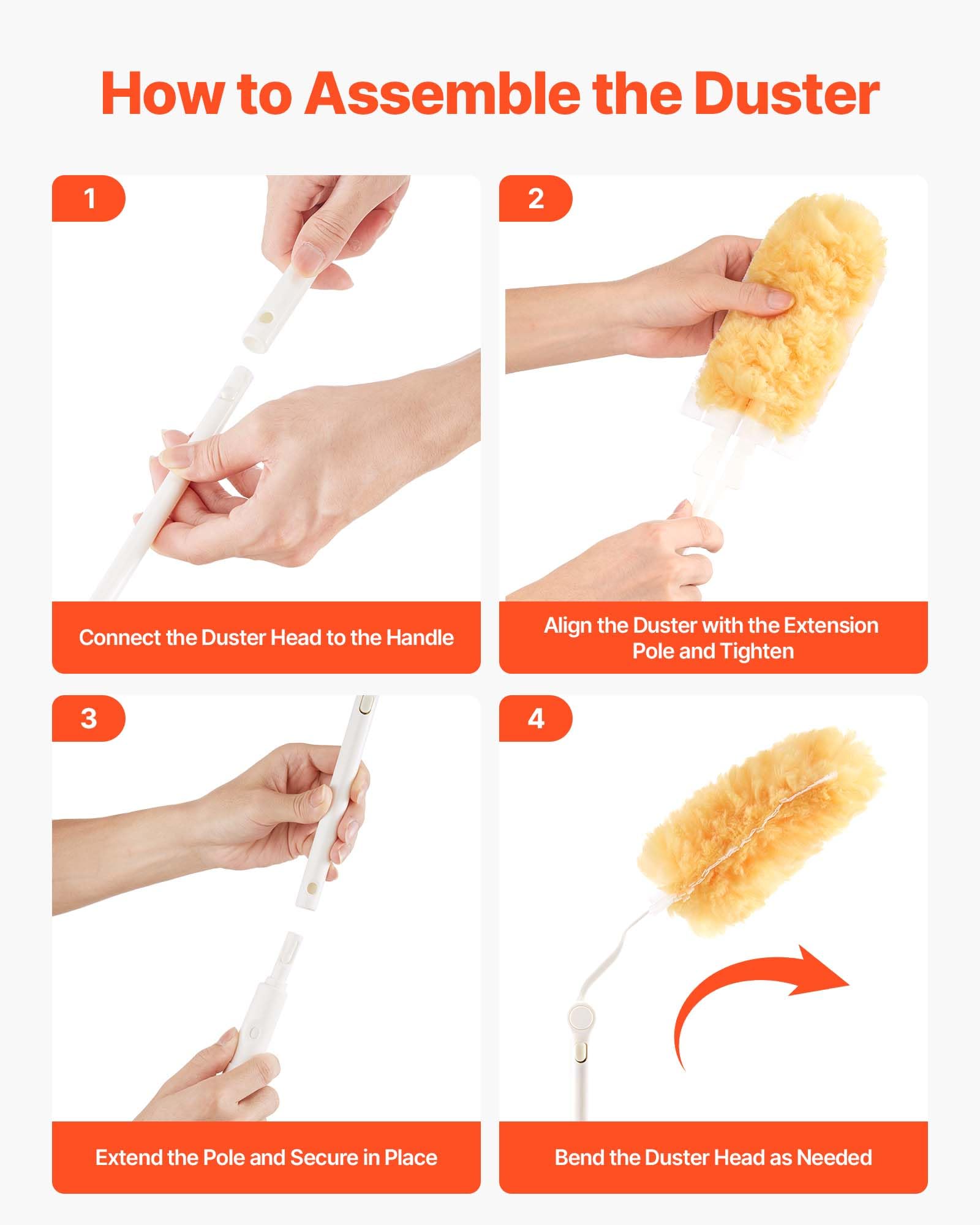 VEVOR Duster Refills, Heavy Duty Dusters for Cleaning, 3 ft Extendable Handle with 10 Refills, Reusable Non-Woven Fabric 360° Cleaning Kit for Dusting