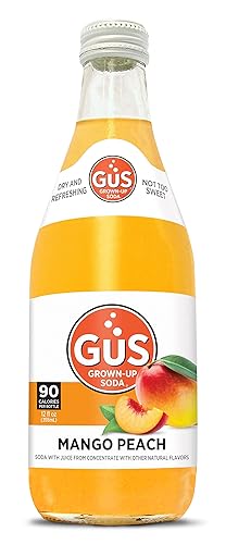GuS Grown-Up Soda | Lightly Sweetened Sodas with Real Juices | 12 Fl Oz (Pack of 24) (Mango Peach)
