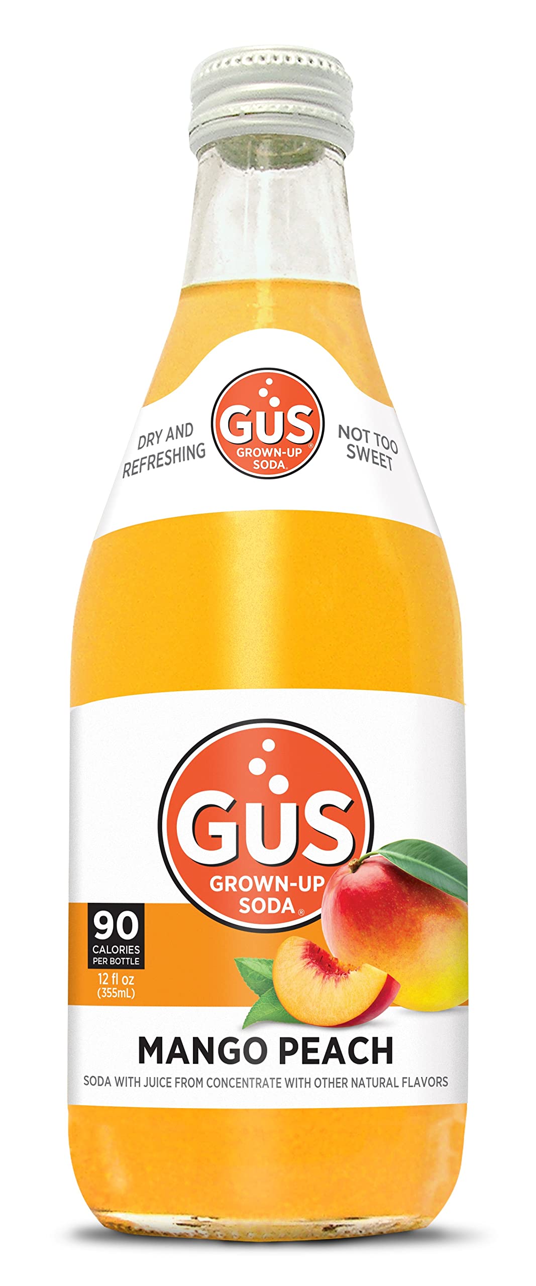 GuS Grown-Up Soda | Lightly Sweetened Sodas with Real Juices | 12 Fl Oz (Pack of 24) (Mango Peach)