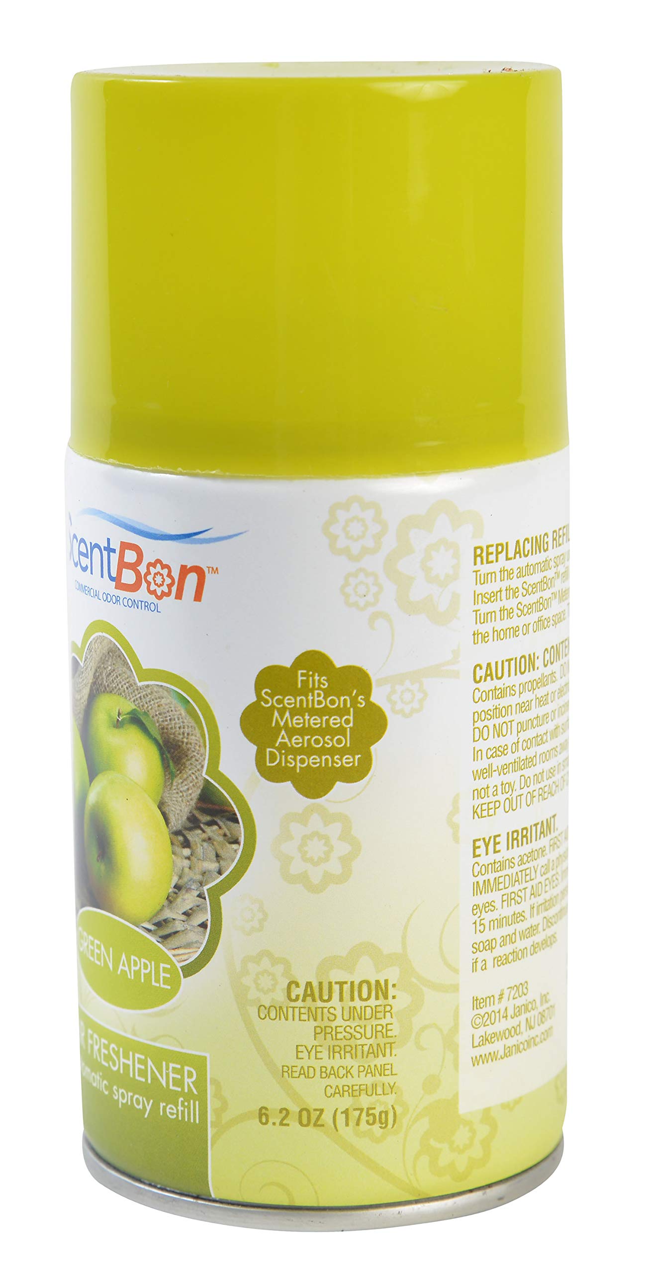 ScentBon Air Freshener Refill Metered Aerosol Can, Cinnamon, Fresh Linen, Green Apple, Mango, Ocean, Vanilla, Pack of 12 (12, Green - Green Apple