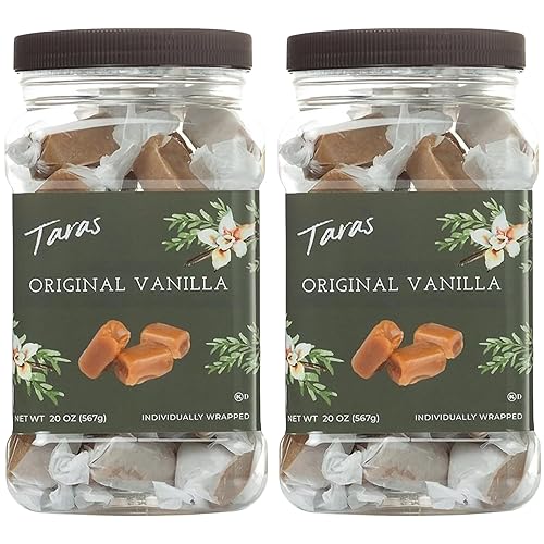 Taras Gourmet Vanilla Caramels | All Natural Candy | Creamy & Individually Wrapped with Real Butter (20 oz, 2 Pack)