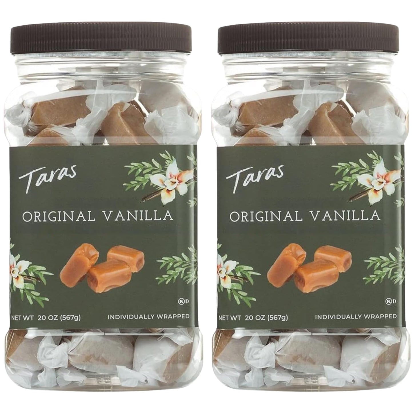 Taras Gourmet Vanilla Caramels | All Natural Candy | Creamy & Individually Wrapped with Real Butter (20 oz, 2 Pack)
