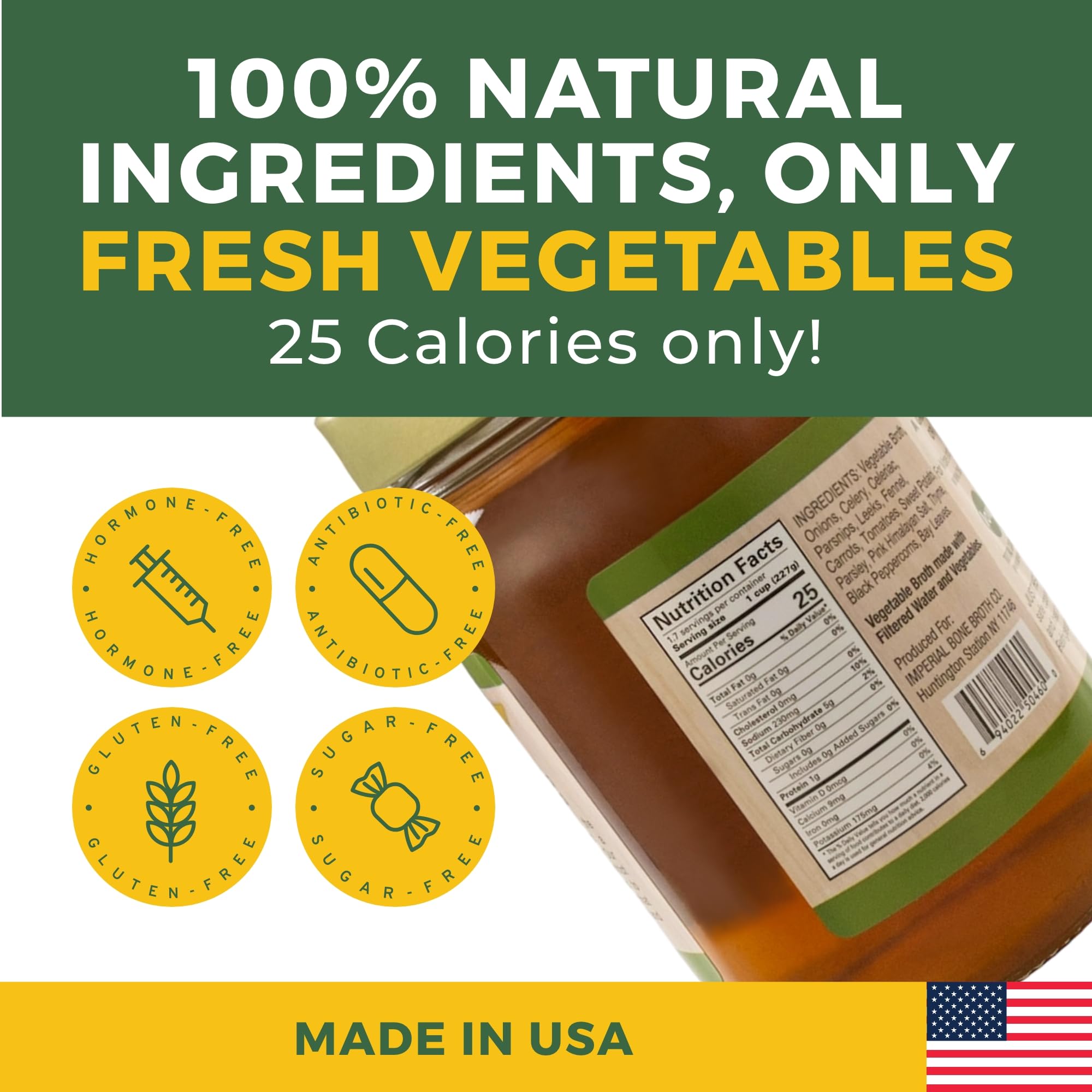 Healo Foods All Natural Vegetable Broth - High Protein, Zero Fat, Gluten-Free, Non-GMO - Ideal for Cooking & Sipping - 14 fl. oz. Glass Jars (Pack