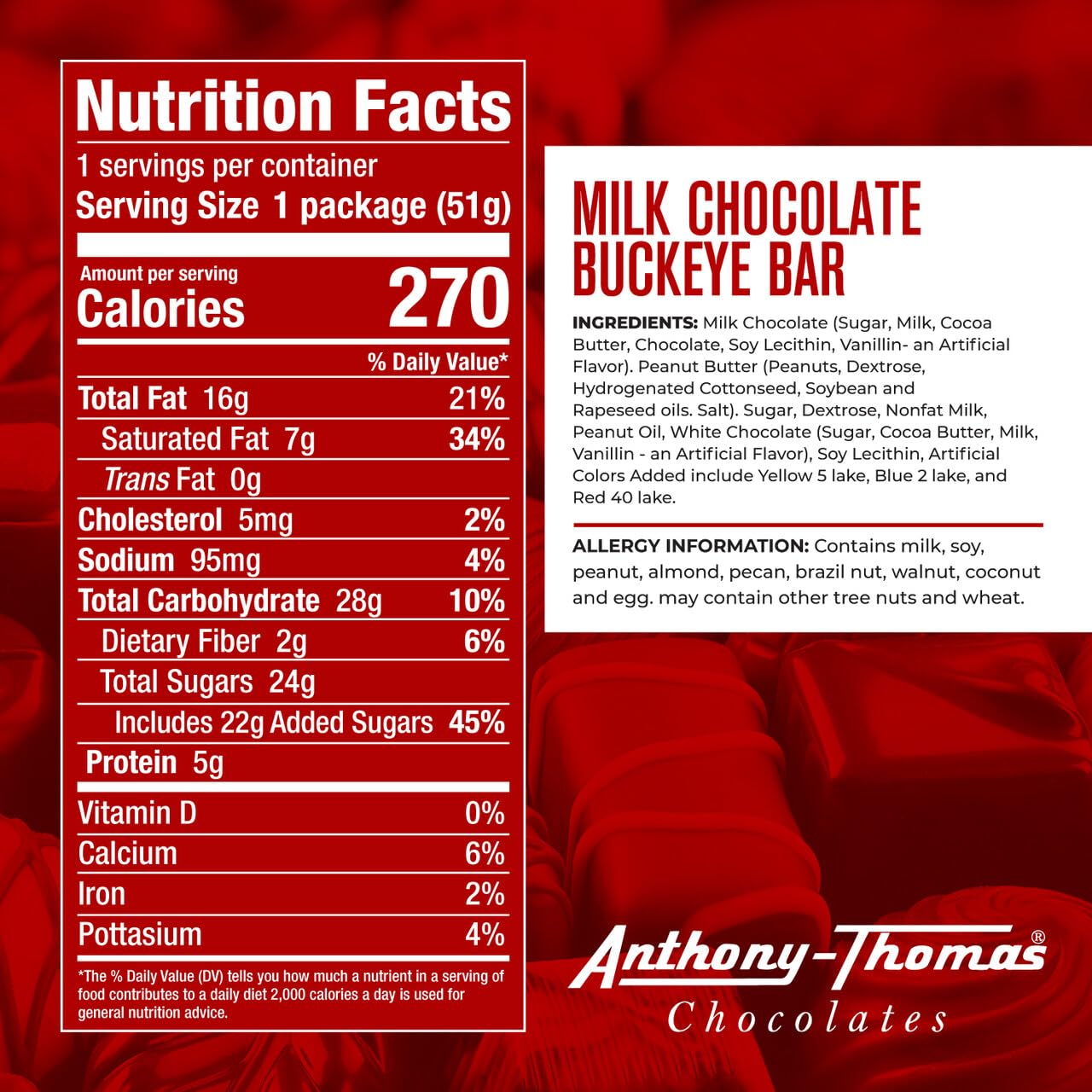 Anthony-Thomas, Buckeye Bars, Peanut Butter & Milk Chocolate Buckeyes in Ohio State Buckeyes Box, 72 Deliciously Delightful Snacks (24 Count, 3 Packs)