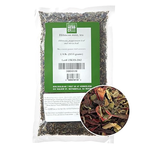 Citrus Mint Tea with Hibiscus, by Herb Co, Caffeine Free Herbal Blend with Peppermint & Stevia, 1/4 lb