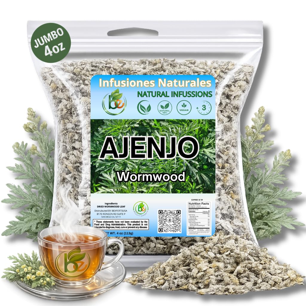 Ajenjo Herbal Tea - 4 oz (113g) - 100% Natural Mexican Herb - Wildcrafted Wormwood - Vegan, Non-GMO - Loose Leaf Herbal Infusion - Te by BexpertsUSA