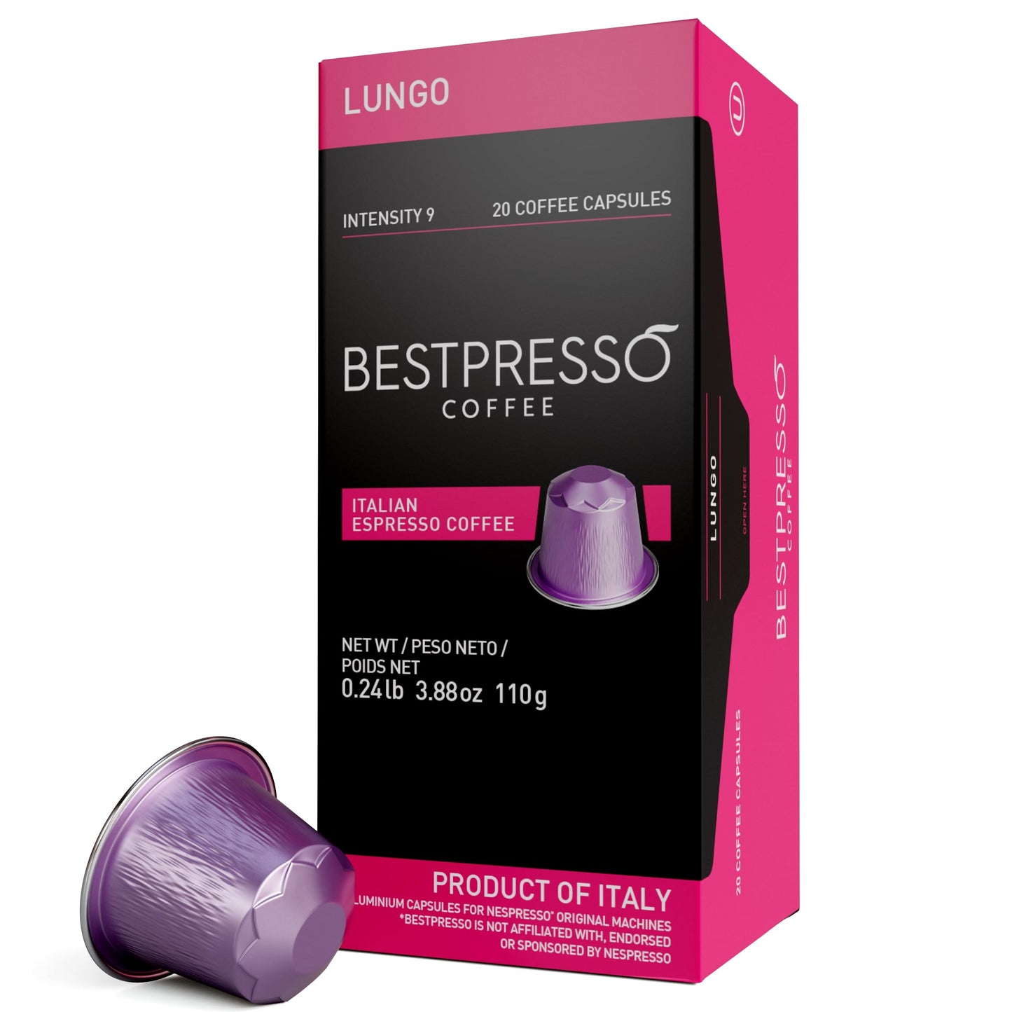 Bestpresso Coffee for Nespresso Original Machine 120 Aluminum pods Certified Genuine Espresso Lungo Blend (High Intensity) Pods Compatible