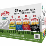 Boulder Canyon Kettle Style Potato Chips Variety Pack, 24 Count, Assorted 1.5oz. Bags, Olive Oil Classic Sea salt, Hickory BBQ, Sea Salt & Cracked