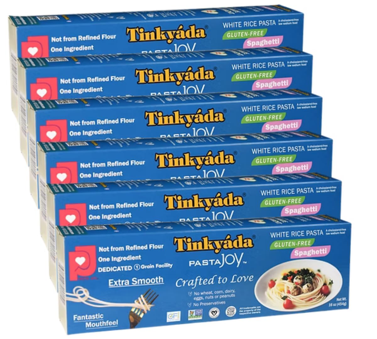 Tinkyada White Rice Spaghetti Pasta, 16 oz (6 Pack) - Gluten Free Dry Pasta Made from White Rice