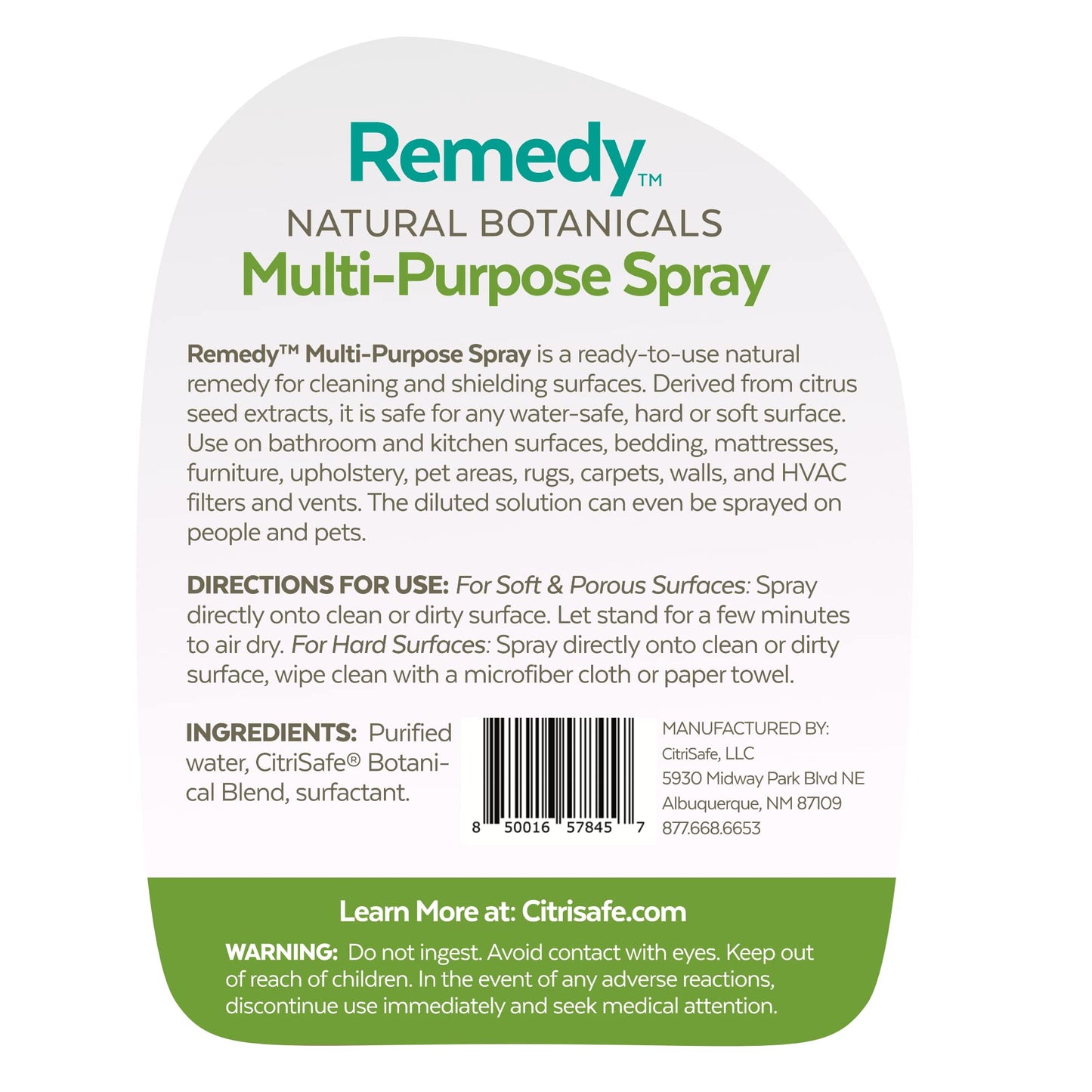 CitriSafe Remedy Multi-Purpose Treatment Spray - All Purpose Cleaner Spray - Kitchen and Bathroom Cleaner