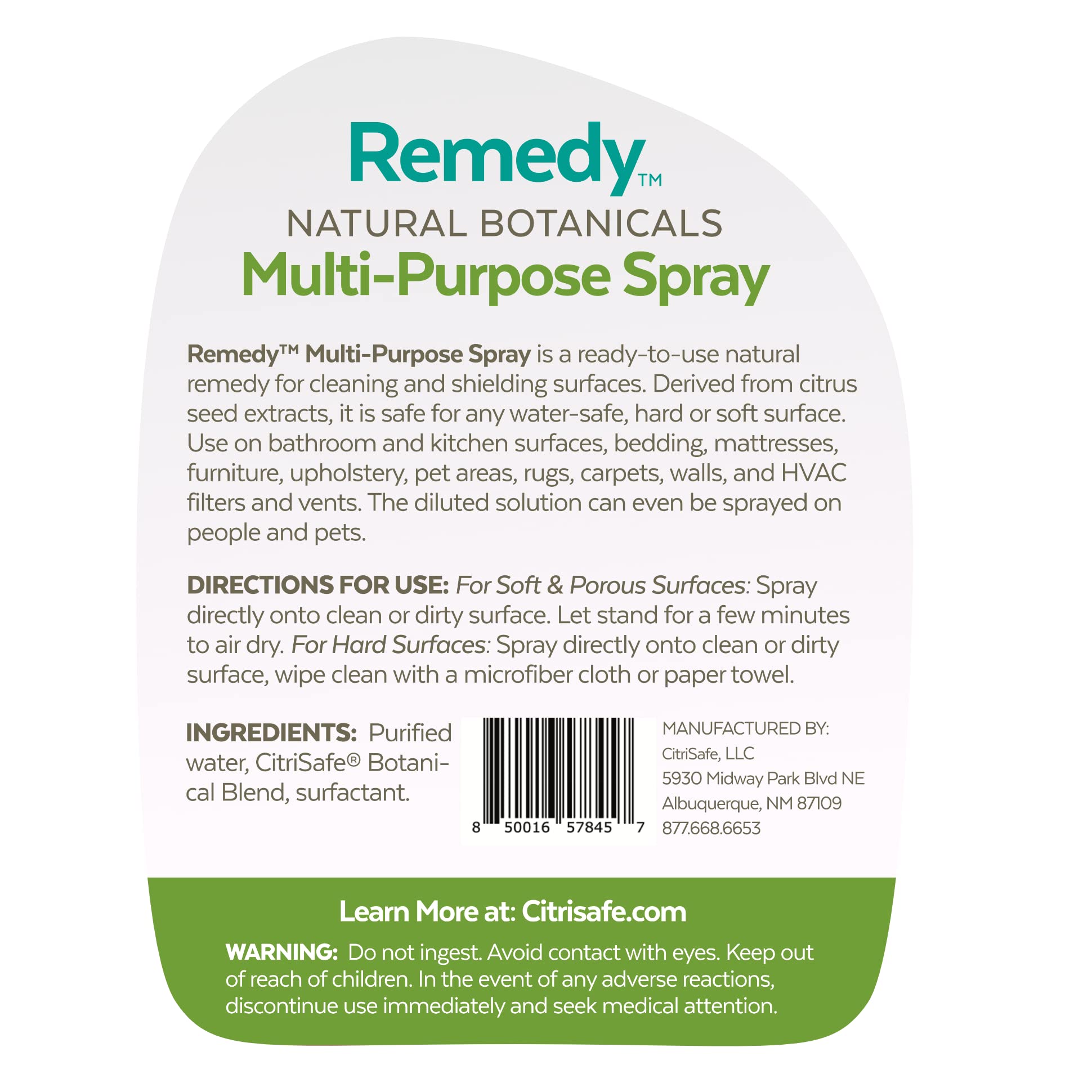 CitriSafe Remedy Multi-Purpose Treatment Spray - All Purpose Cleaner Spray - Kitchen and Bathroom Cleaner