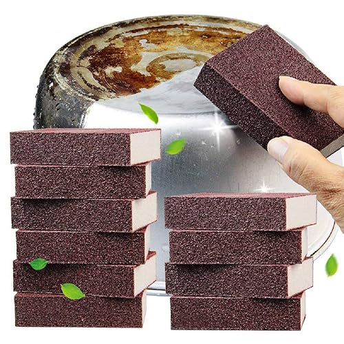 Qovydx 10Pcs Carborundum Sponge Nano Emery Sponges Pot Clean Brush Rust Eraser Grit Scouring Pads Pot Cleaning Pads with Carborundum for Quickly