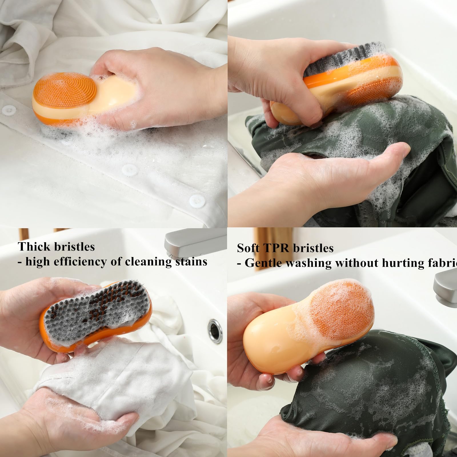 Two-Sided Laundry Stain Remover Brush, Soft Bristle for Scrubbing Out Tough Stains on Wool Cashmere Delicate Fabrics Knits Cotton Leather, Easy