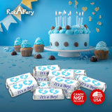 60 Blue Footprints Baby Shower Miniatures Candy Bar Wrapper, Its a Boy Baby Shower Mini Candy Bar Stickers Decorations, Candy Not Included. Made in