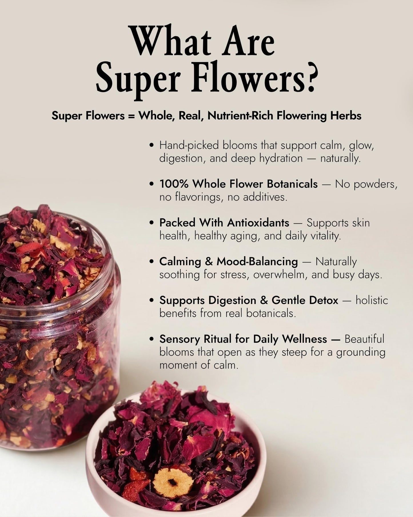 The-Qi Bloom + Balance Herbal Tea - 100% All Natural Whole Dried Flowers & Herbs Tea for Inner Calm & Wellness - Rose, Longan, Goji Berry, Jujube