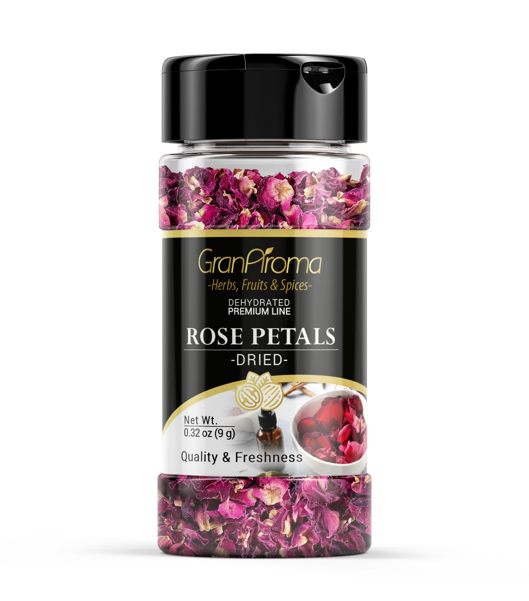 GranAroma Dried Rose Petals, Fresh Aroma, Edible Floral Teas (0.32 Ounce)