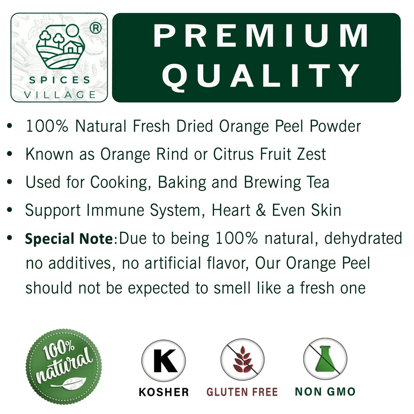 SPICES VILLAGE Dehydrated Orange Peel, Dried Orange Peel for Tea, Citrus Fruit Seasoning for Cooking, Baking & Herb Tea, 4 oz, Kosher, Gluten Free