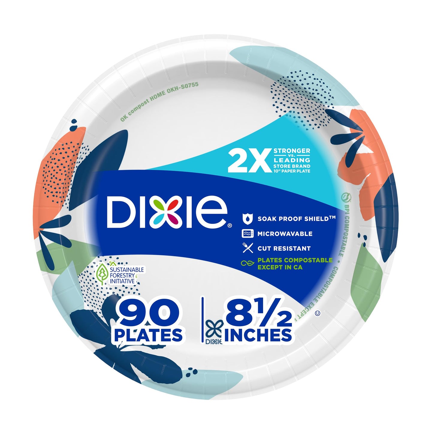 Dixie Medium Paper Plates, 8.5 Inch, 90 Count, 2X Stronger*, Microwave-Safe, Soak-Proof, Cut Resistant, Disposable Plates For Everyday Breakfast