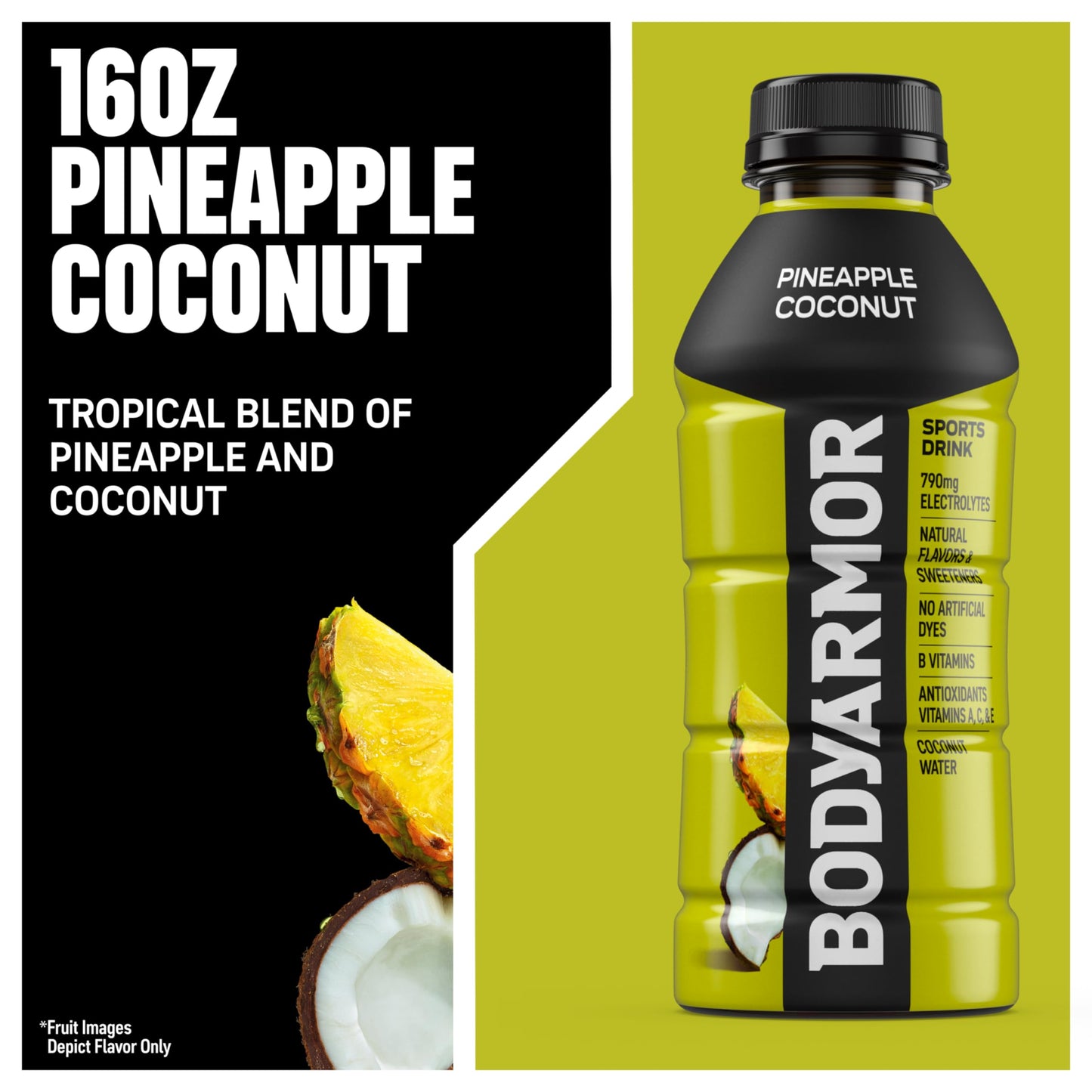 BODYARMOR Sports Drink, Pineapple Coconut, Electrolyte Drink Hydration, 16 Fl Oz Bottles (12 Pack), Flavored Coconut Water with B Vitamins