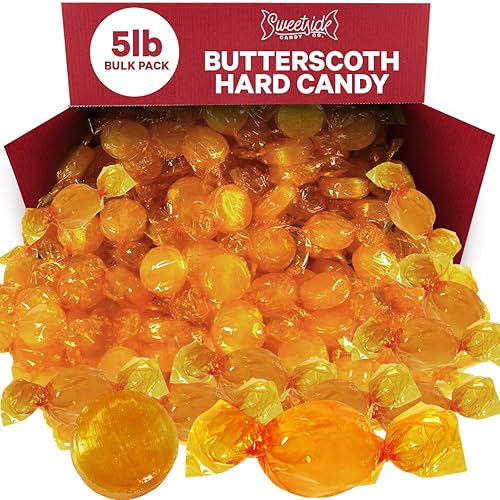 Butterscotch Hard Candy Bulk 5LB Bag - Delicious Sweet Individually Wrapped Butter Scotch Bulk Hard Candies Perfect Blend of Creamy and Sweetness