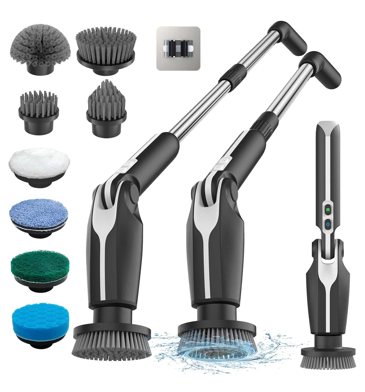 Leebein Electric Spin Scrubber, Shower Scrubber with 4 Adjustable Angles and 8 Brush Heads, Electric Scrubber with Long Handle & Remote Controller