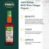 Ponti 100% Italian Red Wine Vinegar for Cooking - Organic Red Wine Vinegar with Balanced Acidity & Harmonious Bouquets - Ideal for Salads, Seafood and Dark Meats - USDA Certified, 16.9 fl oz