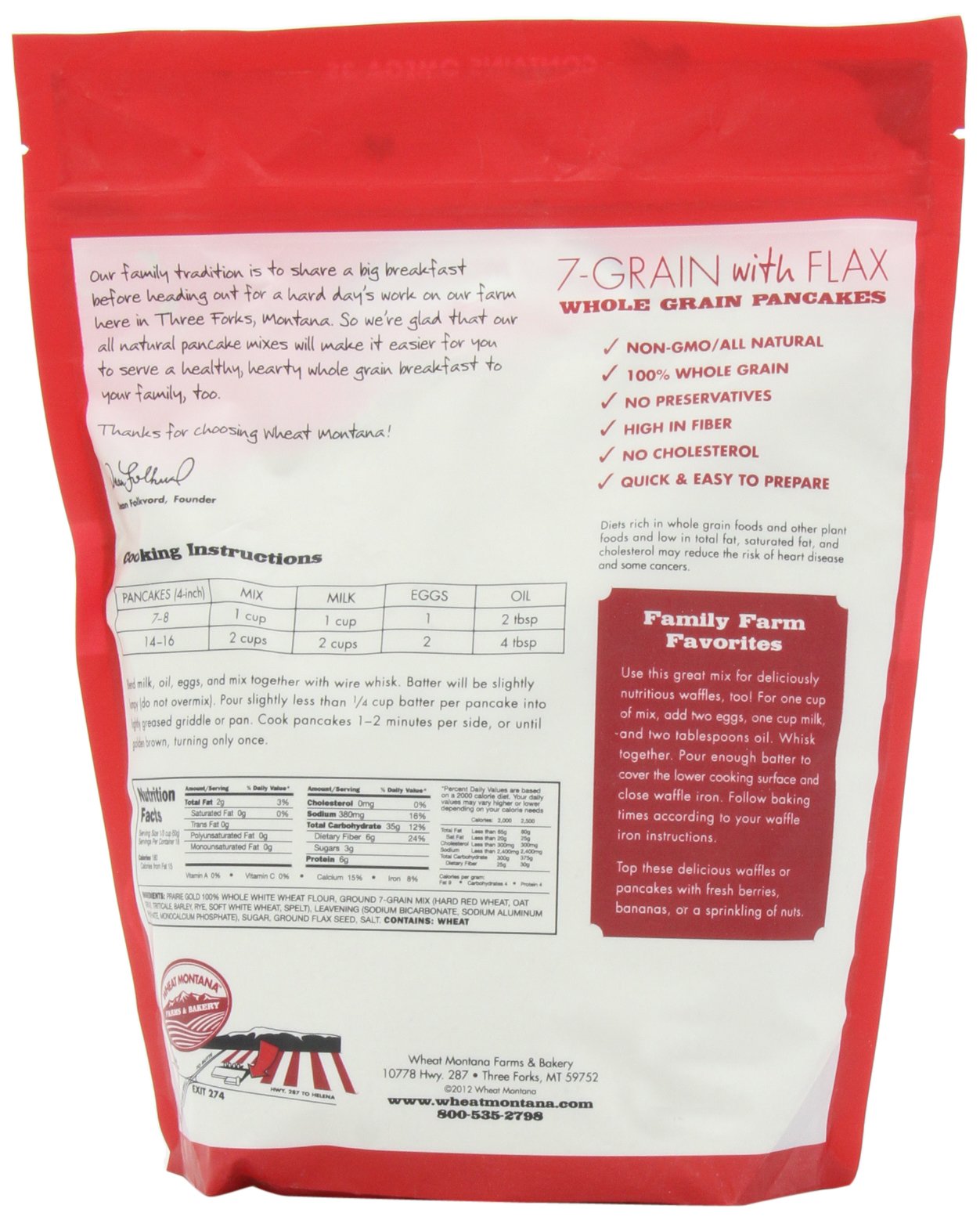 Wheat Montana Bag Pancake Mix, 7-Grain with Flax, 2 Pound (Pack of 8)