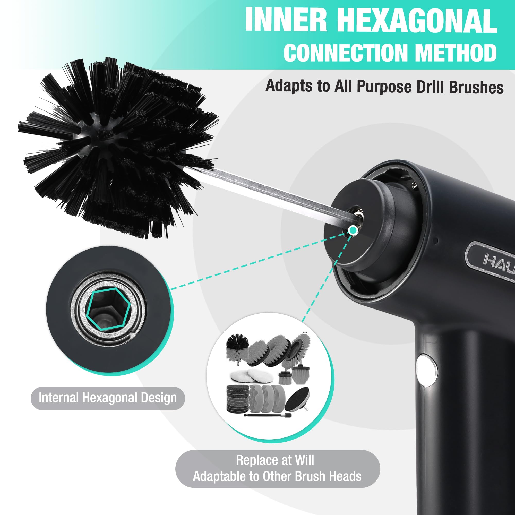 HAUSHOF Electric Spin Scrubber, Cordless Dish Scrubber Brush with 8 Replaceable Heads & 3 Speeds, Power Scrubber Electric Scrubber for Cleaning