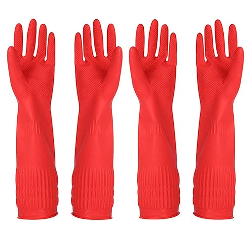 YSLON Rubber Cleaning Gloves Kitchen Dishwashing Glove 2-Pairs And Cleaning Cloth 2-Pack,Waterproof Reuseable.(Small)