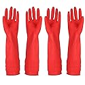YSLON Rubber Cleaning Gloves Kitchen Dishwashing Glove 2-Pairs And Cleaning Cloth 2-Pack,Waterproof Reuseable.(Small)