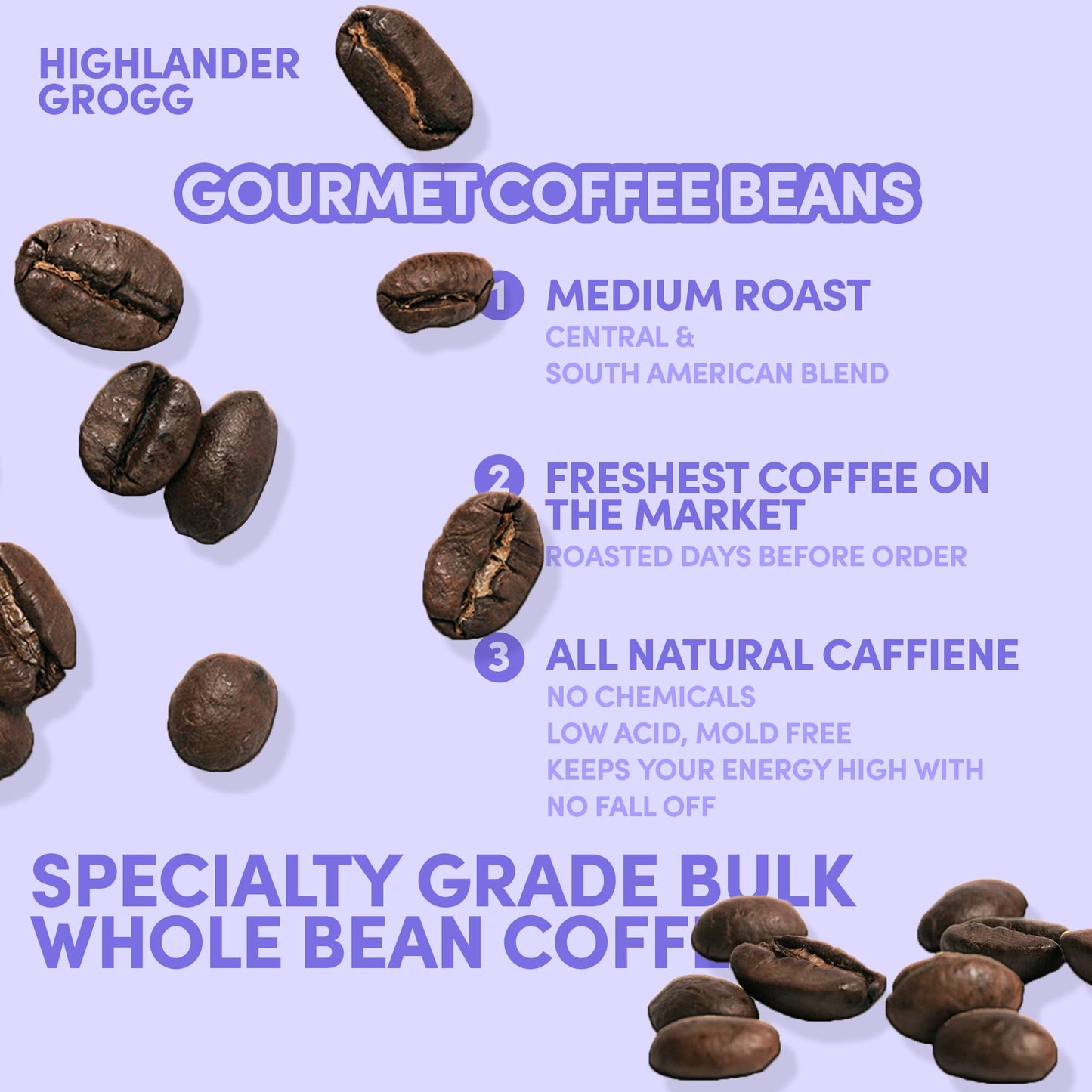 Sarasota Coffee Whole Bean Highlander Grogg | Medium Roast Gourmet Flavored Coffee Beans | Low Acid, Mold Free, Specialty Grade Flavored Bulk Beans |