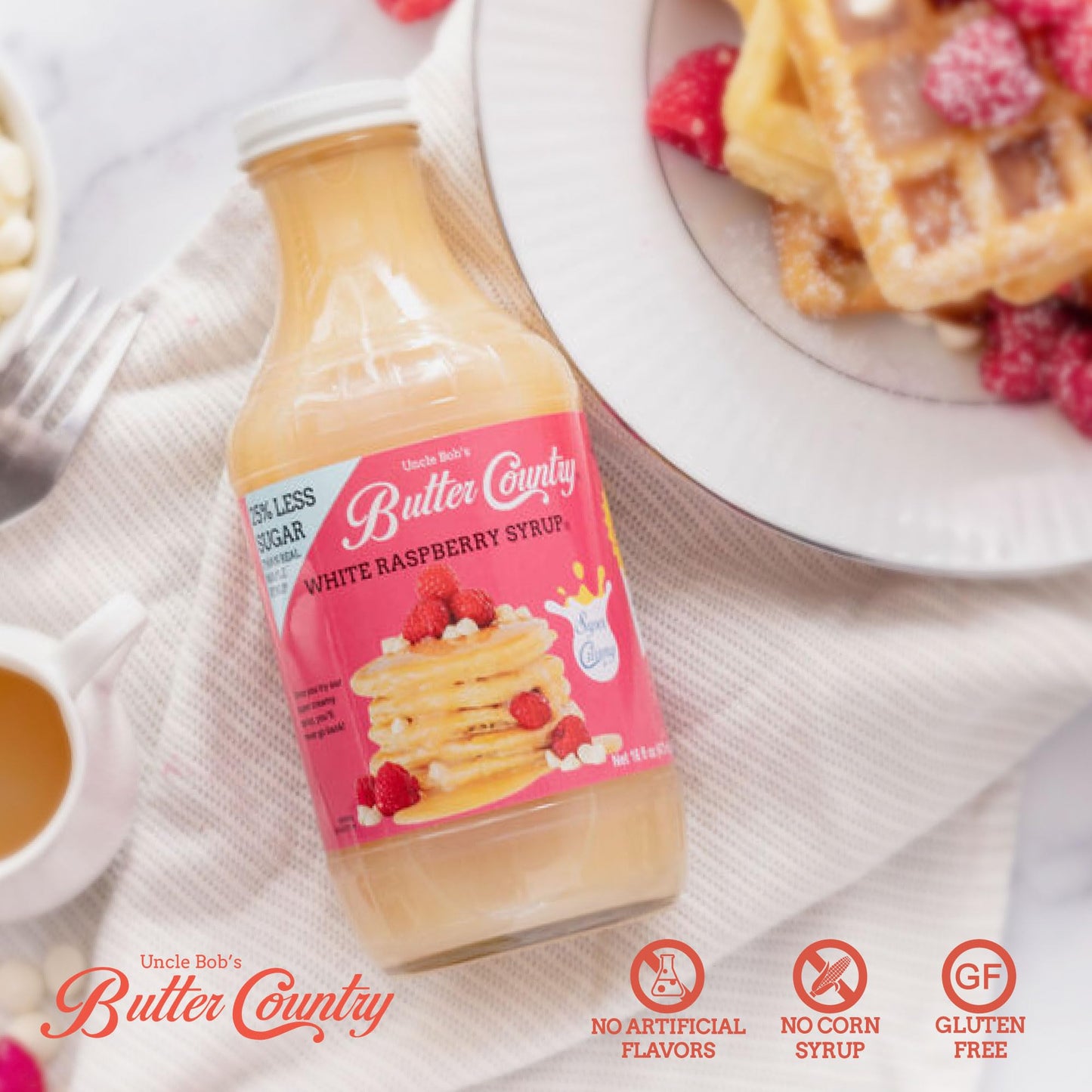 Butter Country Rich and Creamy Buttermilk Syrup | White Raspberry Flavor | Unique Gourmet Syrup for Pancakes, Waffles & More | 16 fl oz Bottle