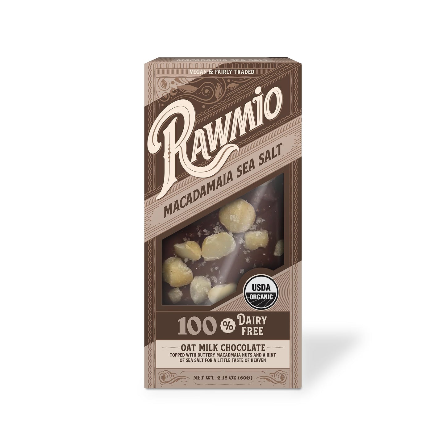Rawmio Macadamia Sea Salt Bark - 2.12 oz. - Raw, Organic, Vegan, Kosher - Pack of 12