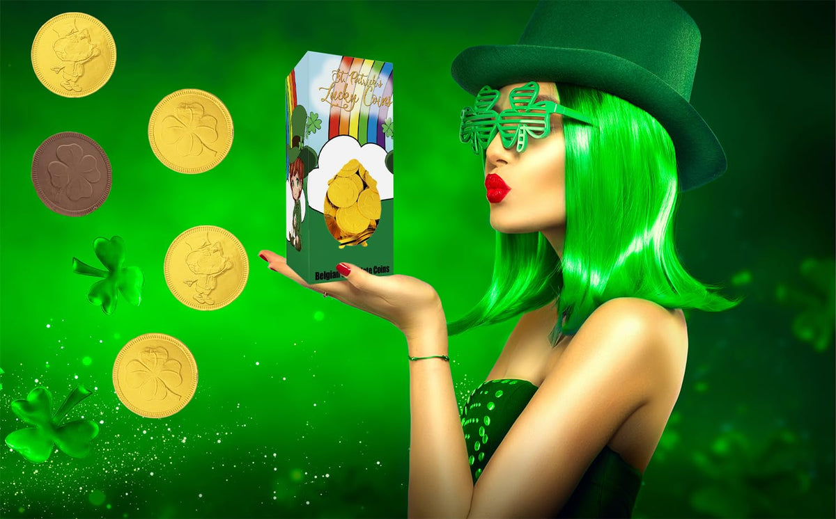 1820-Count St. Patrick's Day Chocolate Coins Leprechaun Lucky Gold Coins, Belgian Milk Chocolate Coins Nut-Free (1820-Pack)