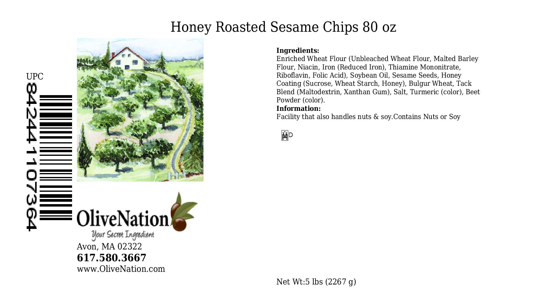 OliveNation Honey Roasted Sesame Chips, Crunchy, Sweet, Salty Treat for Snacking or Pub Mix, Non-GMO, Kosher - 80 ounces