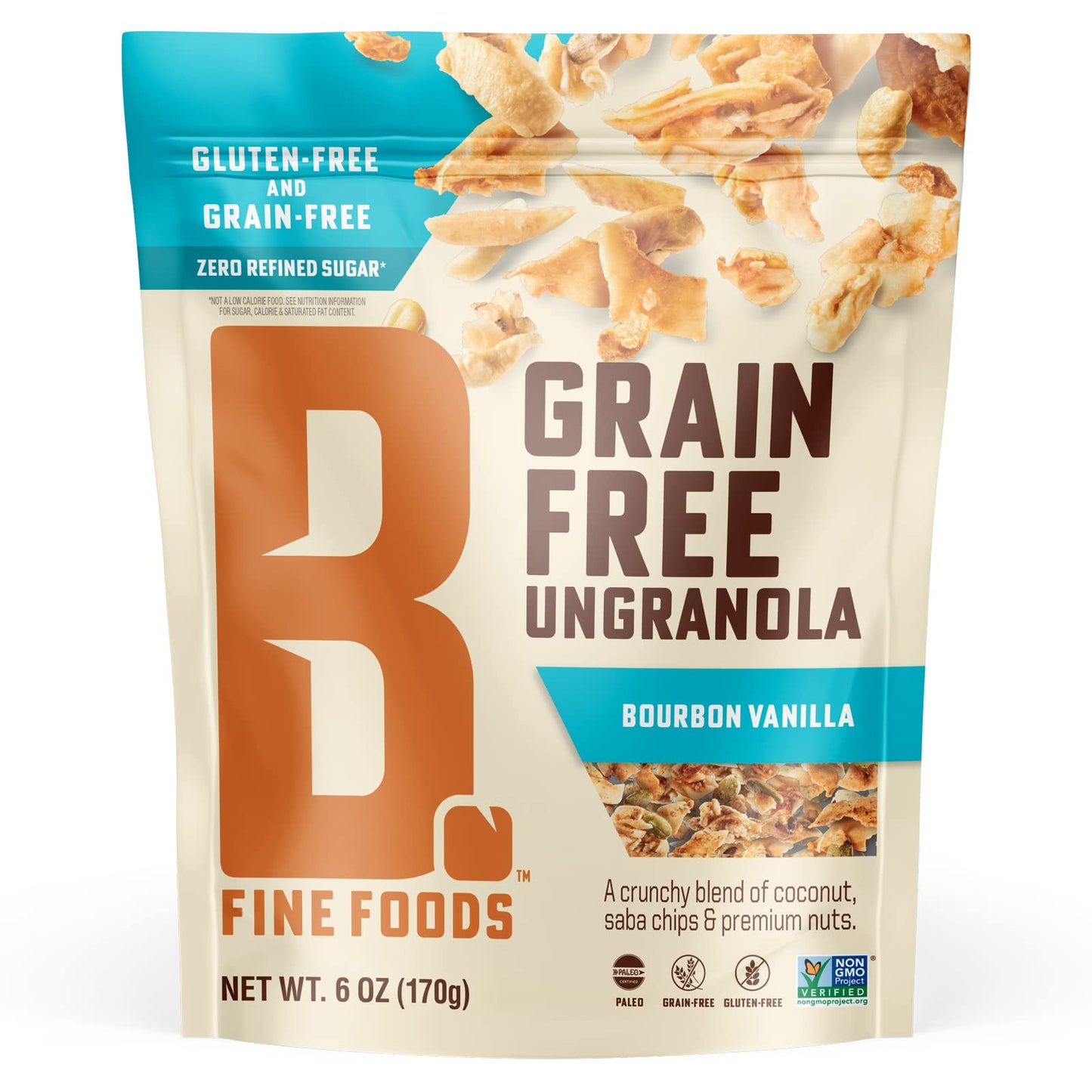 B. Fine Foods Grain-Free Crunchy Granola Snack of Coconut, Saba Chips & Premium Nuts - UnGranola Bourbon Vanilla - Zero-Refined Sugar, Gluten-Free