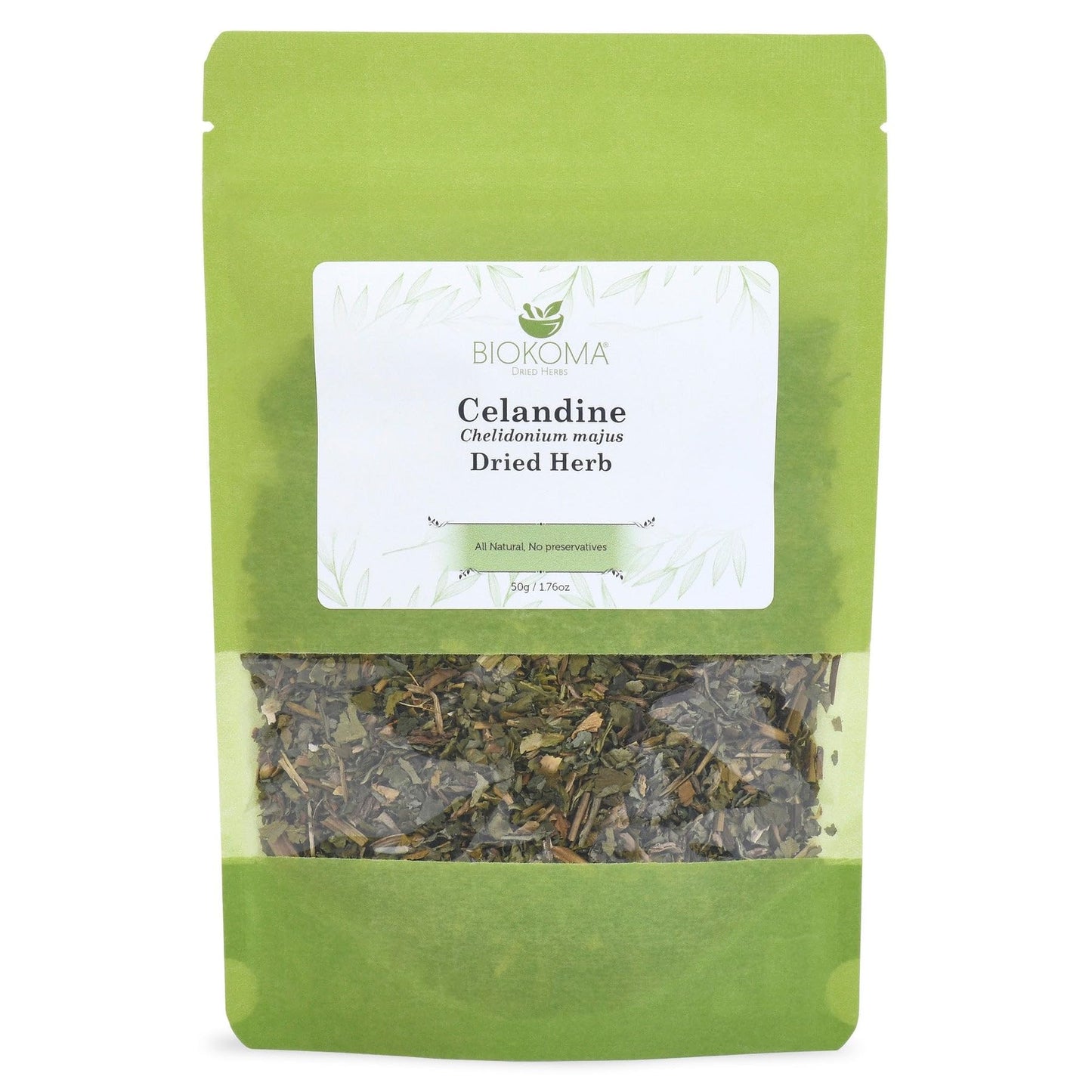 Biokoma Celandine Dried Herb 50g (1.76oz) Chelidonium Majus Warts Fighter Herbal Tea Antioxidant Resealable Moisture Proof Pouch No Additives No