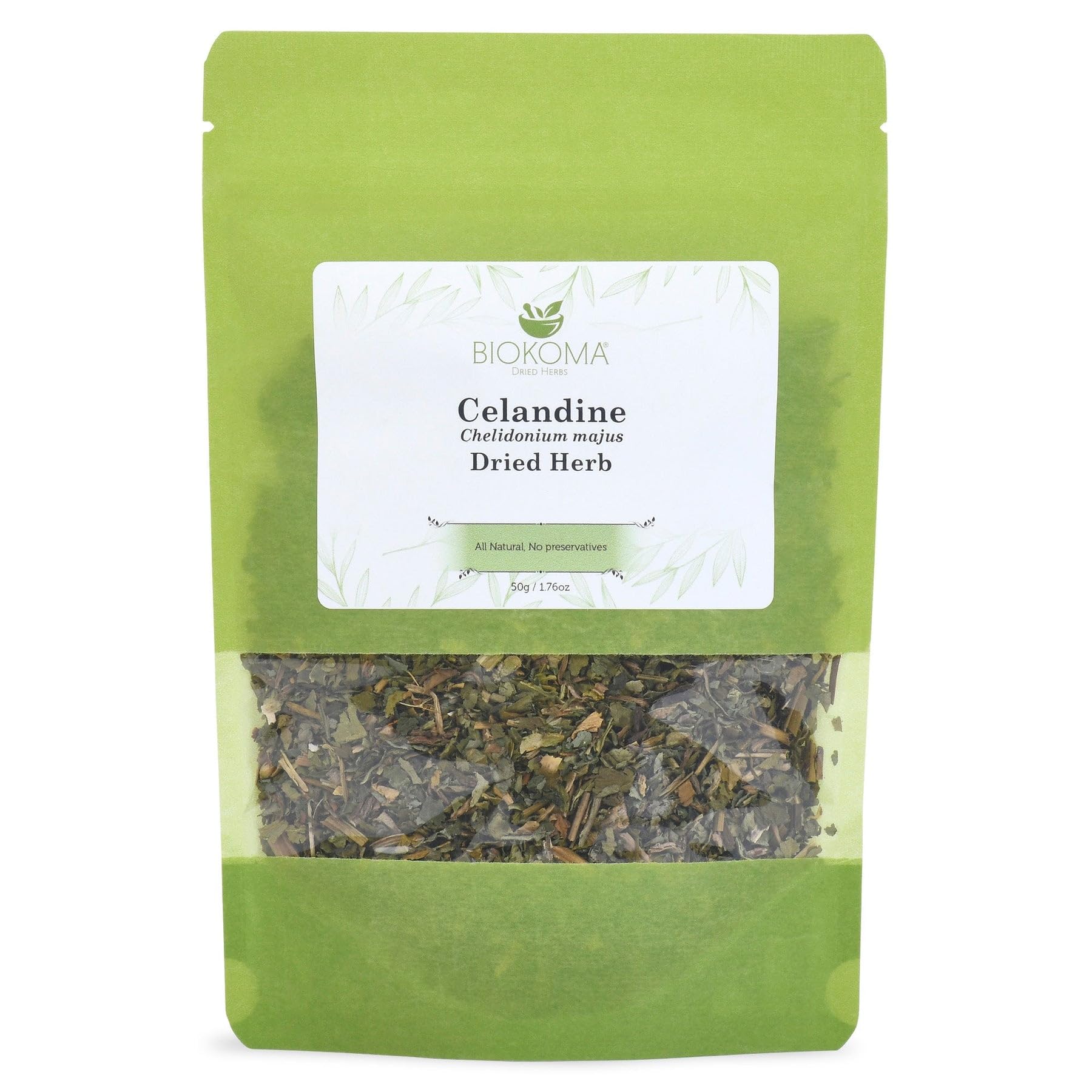Biokoma Celandine Dried Herb 50g (1.76oz) Chelidonium Majus Warts Fighter Herbal Tea Antioxidant Resealable Moisture Proof Pouch No Additives No